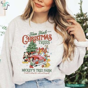 Vintage Disney Christmas Trees Mickeys Tree Farm Mickey Mouse And Friend Christmas Shirt 3