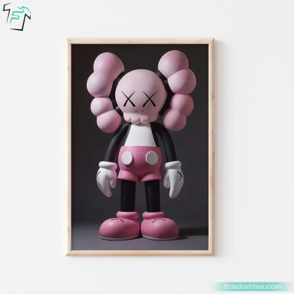 Trending Black And Pink Kaws Poster Art Print for Home Decor