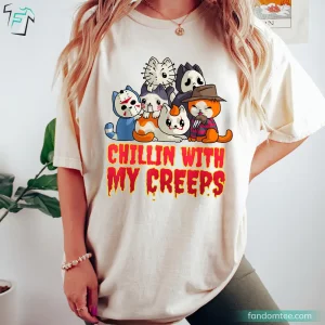 Chilling With My Creeps Funny Serial Killer Cats Horror Character Shirt