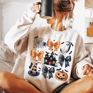 Cute Coquette Halloween Pumpkin Shirt Funny Halloween Things Tee 2