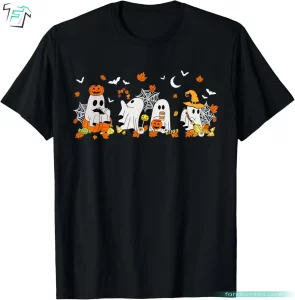 Cute Ghost Drinking Coffee & Reading Books Fall Ghost T Shirt Halloween