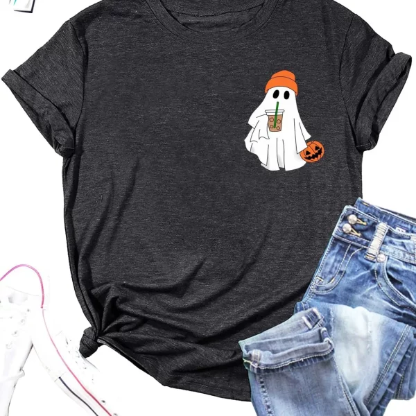 Cute Ghost with Ice Coffee Funny Halloween Ghost Shirt