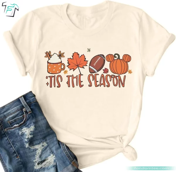 Cute Pumpkin Tis The Season Fall Shirt Funny Game Day Football Season Tee