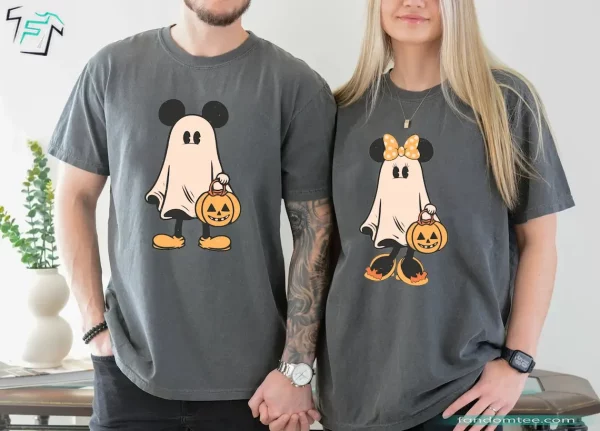 Funny Couple Mickey Mouse and Minnie Mouse Shirt Retro Mickey Ghost Graphic Tee