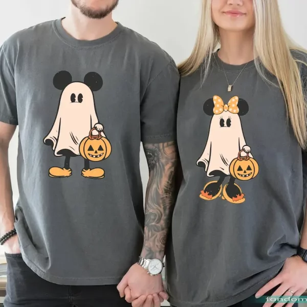 Funny Couple Mickey Mouse and Minnie Mouse Shirt Retro Mickey Ghost Graphic Tee