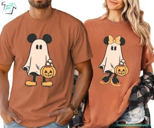 Funny Couple Mickey Mouse and Minnie Mouse Shirt Retro Mickey Ghost Graphic Tee