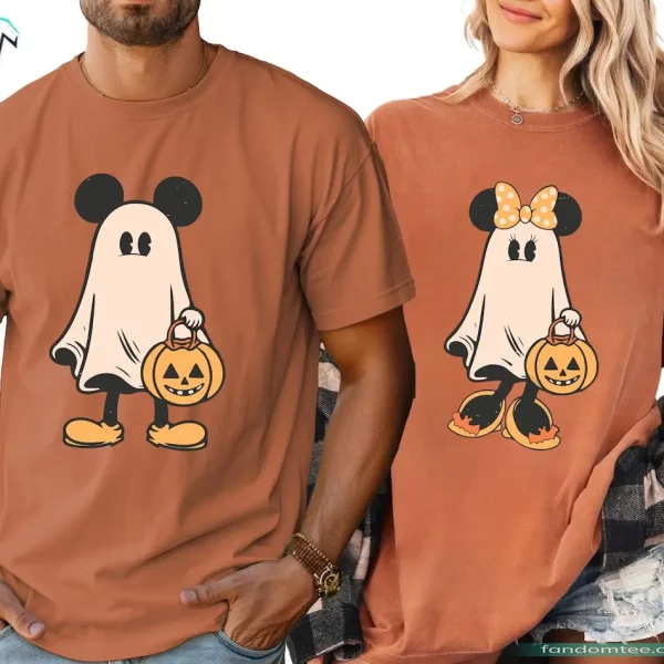 Funny Couple Mickey Mouse and Minnie Mouse Shirt Retro Mickey Ghost Graphic Tee