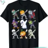 Dabbing Halloween Characters Horror Movies Shirt Funny Zombie Scary Skeleton Pumpkin Mummy Tee