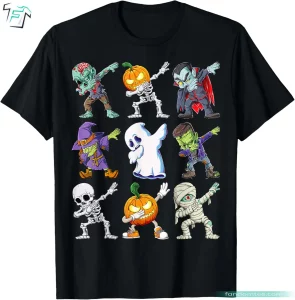 Funny Dabbing Halloween Skeleton Zombie Scary Pumpkin Mummy Horror Movies Shirt