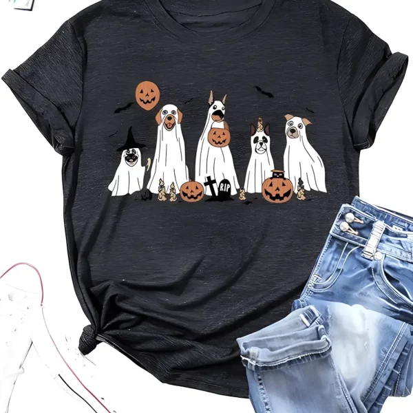 Funny Dog Shirt Halloween for Halloween Party Retro Spooky Season Tee