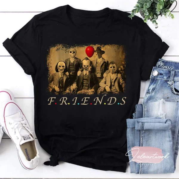 Funny Friends Halloween Characters Vintage Horror Movie Shirts for Scary Movie Lovers