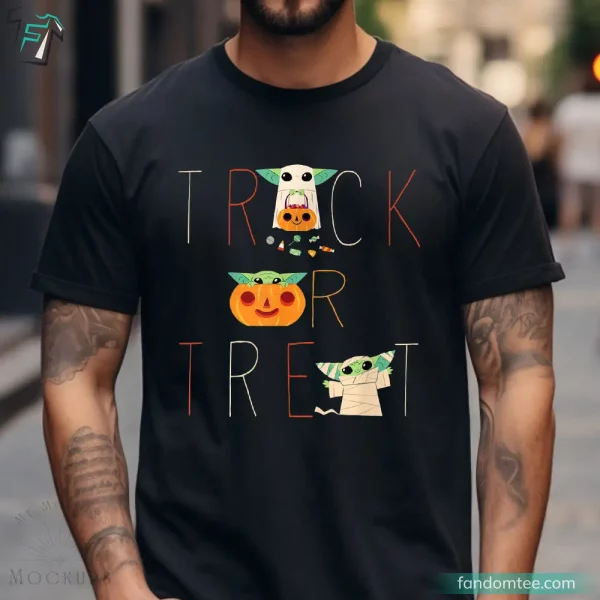 Funny Grogu and Pumpkin Trick or Trick Star Wars Halloween Costume Shirt