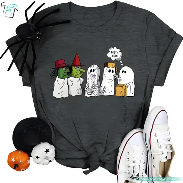 Funny Halloween Boo Ghost I Got A Rock TShirt Trick or Treat Short Sleeve