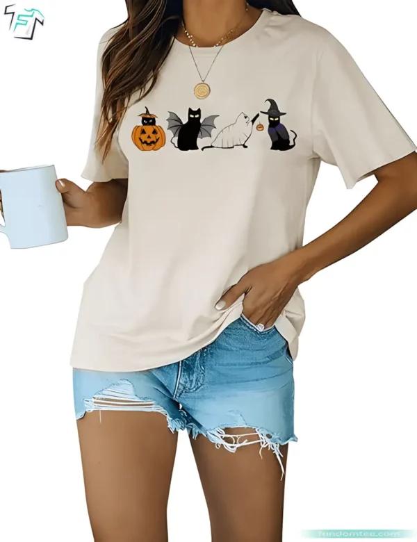 Funny Halloween Cat Shirt for Cat Lover Gift Spooky Cat Short Sleeve Tee