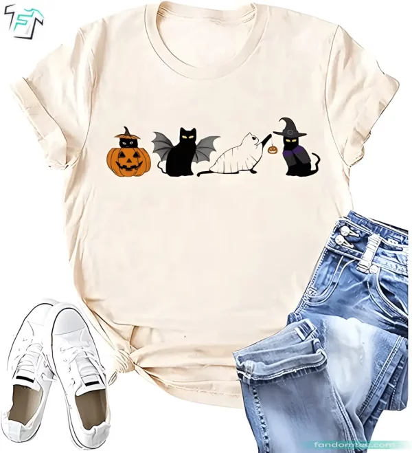 Funny Halloween Cat Shirt for Cat Lover Gift Spooky Cat Short Sleeve Tee