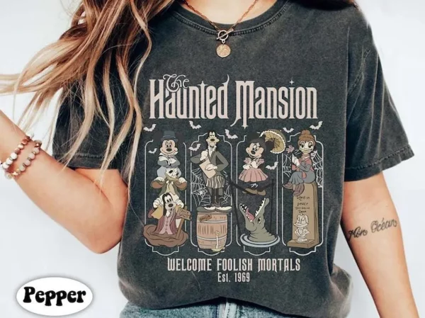 Funny Horror Characters Haunted Mansion Disney Halloween Tee Shirt