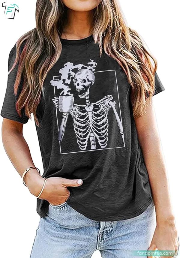 Funny Hot Coffee Halloween Skeleton Shirt