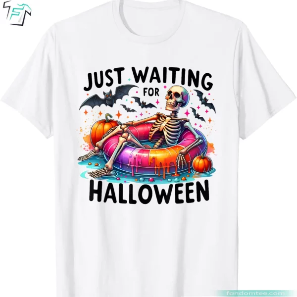 Funny Just Waiting For Halloween Tee for Mens Skeleton Shirt