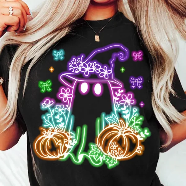 Funny Neon Halloween Ghost Shirt Funny Halloween Tee