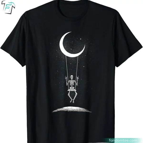 Halloween Skeleton Shirt Funny Moon Swing Rock On Band Tee