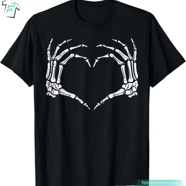 Heart Sign Retro Halloween Shirt With Skeleton Hands on Breast