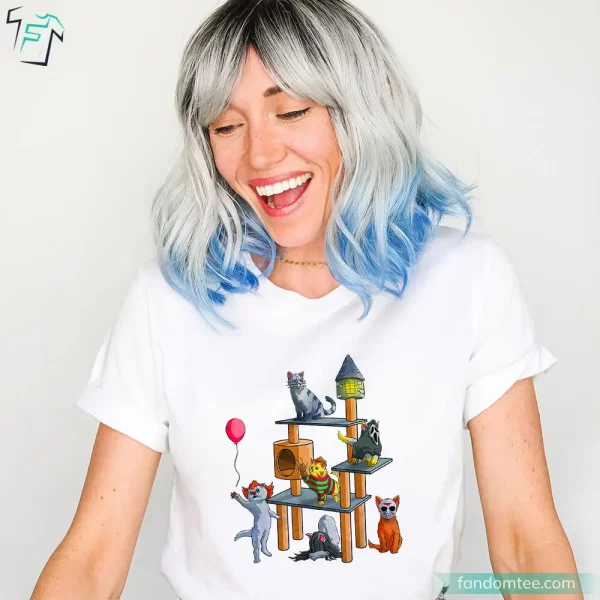 Horror Characters Cats Funny Halloween Movie Shirt for Cat Lovers