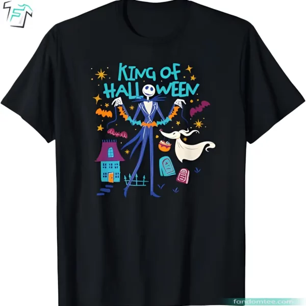 King of Halloween Jack and Zero Nightmare Before Christmas Tee Black Halloween Shirt