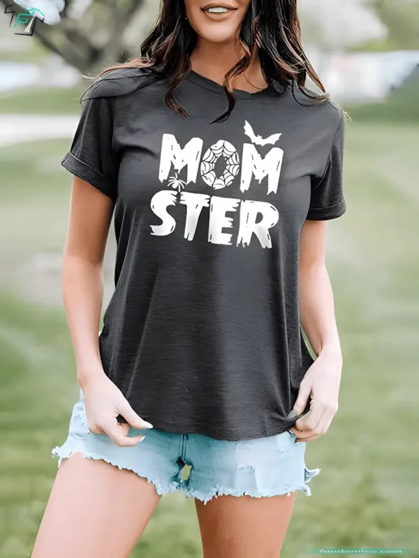 Monster Momster T Shirt Funny Halloween Spider Bat Graphic Tee