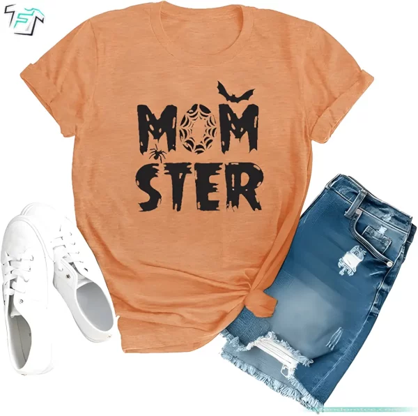 Monster Momster T Shirt Funny Halloween Spider Bat Graphic Tee