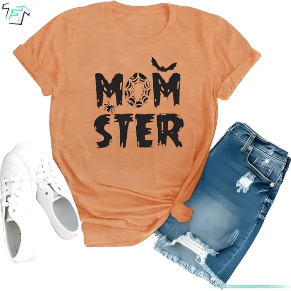 Monster Momster T Shirt Funny Halloween Spider Bat Graphic Tee