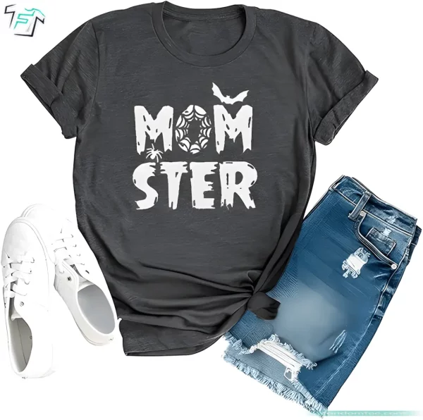 Monster Momster T Shirt Funny Halloween Spider Bat Graphic Tee