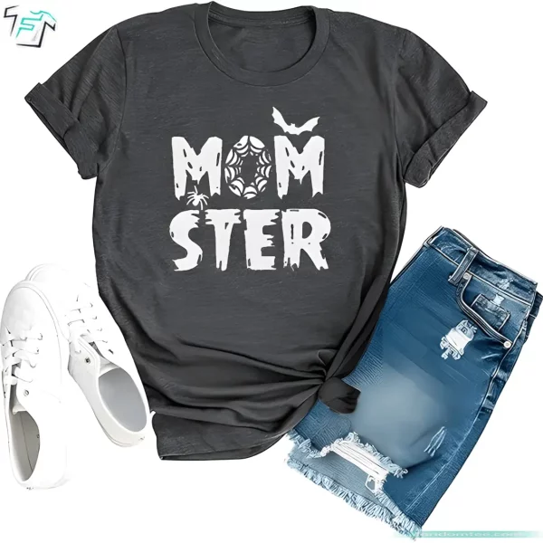 Monster Momster T Shirt Funny Halloween Spider Bat Graphic Tee