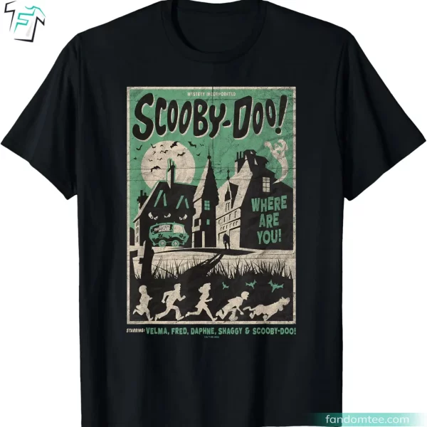 Mystery Scooby Doo Graphic Tee Funny Scary House Movie Poster Tee