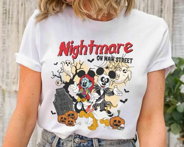 Nightmare on Main Street Mickey Mouse Halloween Shirt Funny Vintage Scary Disney Tee