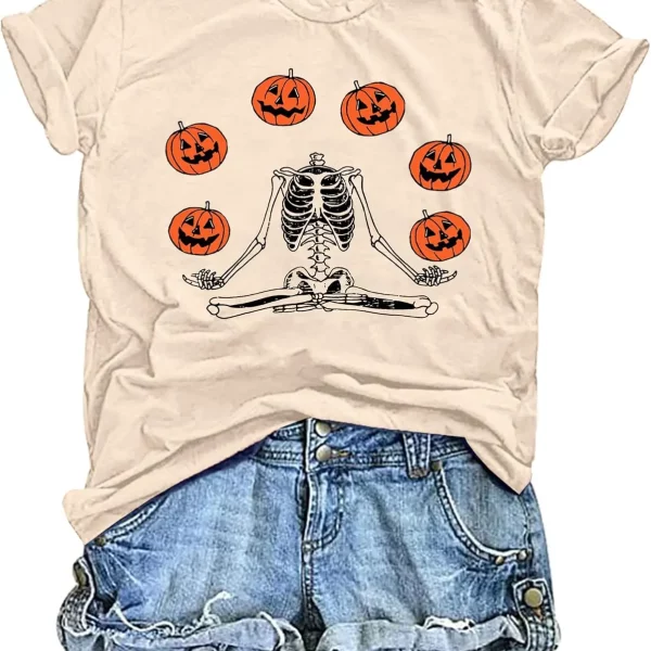 Pumpkin Skeleton Dancing Shirt Scary Spooky Pumpkin Skull Graphic Tee