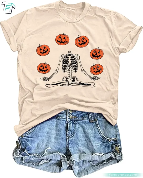 Pumpkin Skeleton Dancing Shirt Scary Spooky Pumpkin Skull Graphic Tee