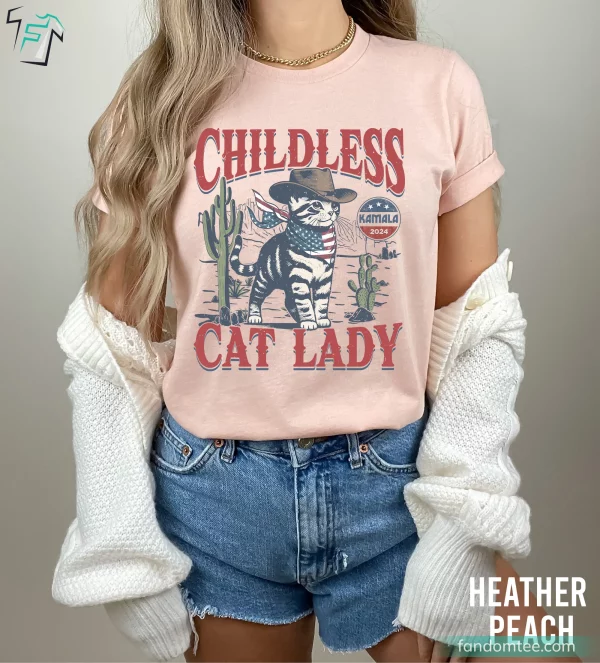 Retro Childless Cat Lady Funny Cat Womens Shirt for 2024 President Election