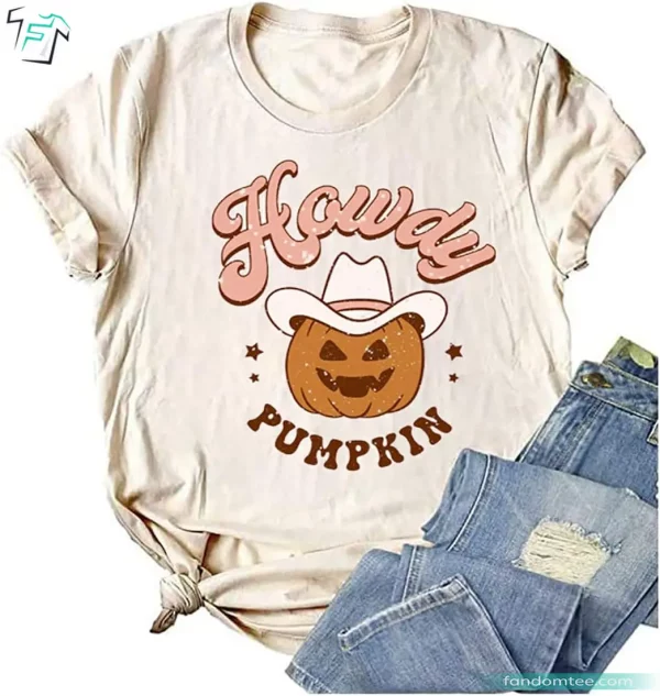 Retro Vintage Howdy Pumpkin Shirt Funny Western Halloween Graphic Tee