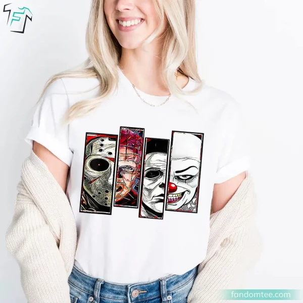 Scary Face of Horror Characters Funny Horror Movie Shirt