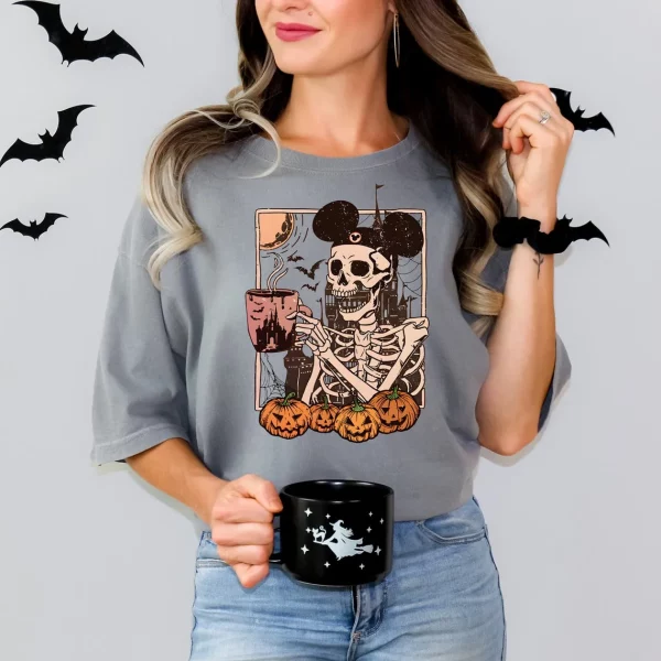 Scary Horror Mickey Mouse Skeleton Shirt Funny Halloween Disney Tee