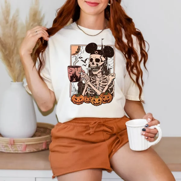 Scary Horror Mickey Mouse Skeleton Shirt Funny Halloween Disney Tee