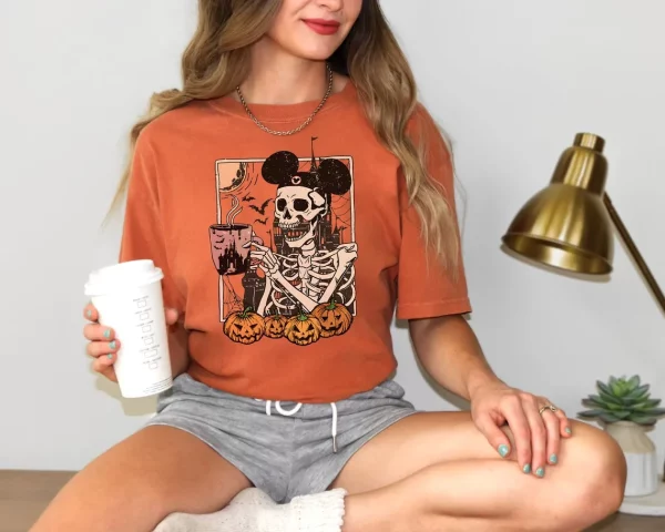 Scary Horror Mickey Mouse Skeleton Shirt Funny Halloween Disney Tee