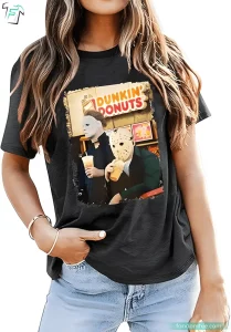 Scary Killers Dunkin Donuts Horror Character Shirt Novelty Graphic Halloween Party Tee