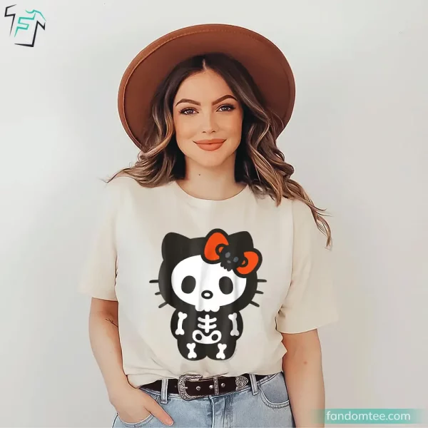 Skeleton Horror Spooky Halloween Hello Kitty Shirt for Cat Lovers