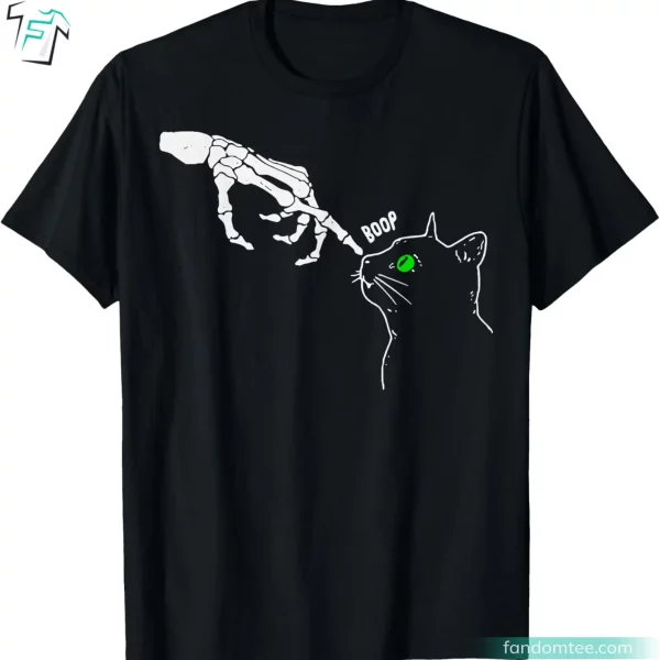 Skeleton Hand Boop On A Cat’s Nose Funny Halloween Cat Shirt