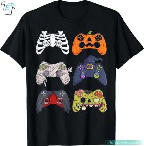 Skeleton Zombie Gaming Controllers Funny Halloween Skeleton Shirt for Boys Mom Kids