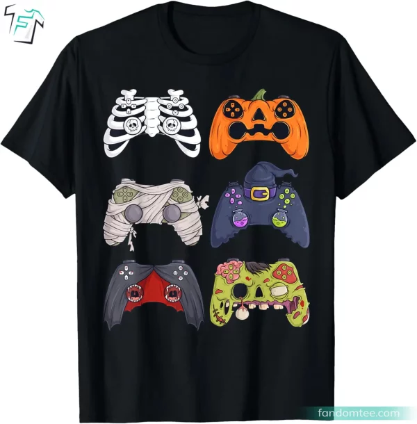 Skeleton Zombie Gaming Controllers Funny Halloween Skeleton Shirt for Boys Mom Kids