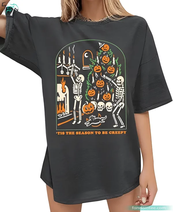 Tis The Season To Be Creepy Vintage Horror Scary Halloween Skeleton Shirt for Mens Womens