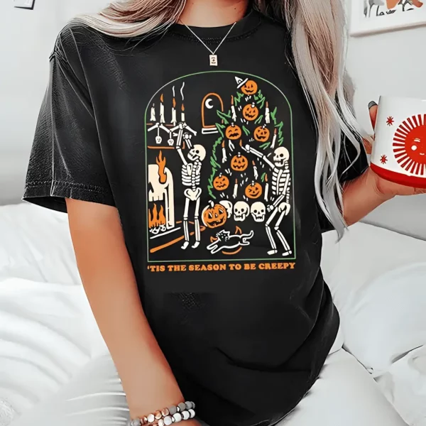 Tis The Season To Be Creepy Vintage Horror Scary Halloween Skeleton Shirt for Mens Womens