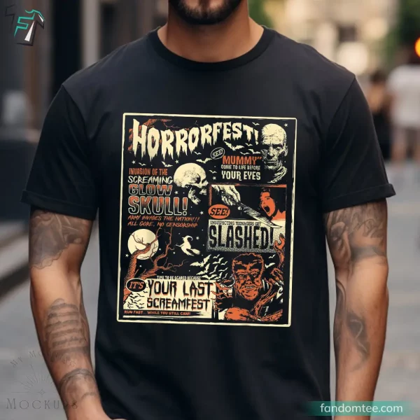 Vintage Horrorfest Halloween Movie Shirt for Horror Movie Fans